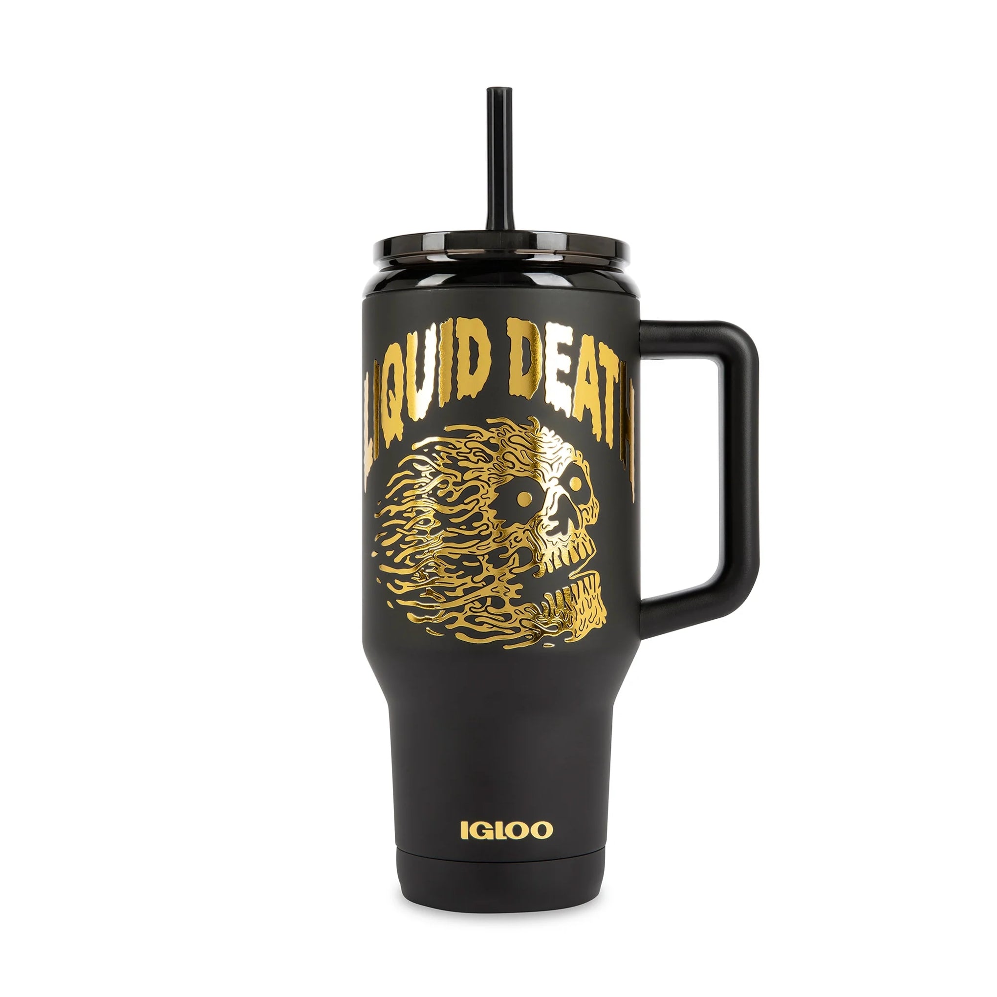 Liquid Death x Igloo Cold-Blooded Travel Mug — Black/Gold — front