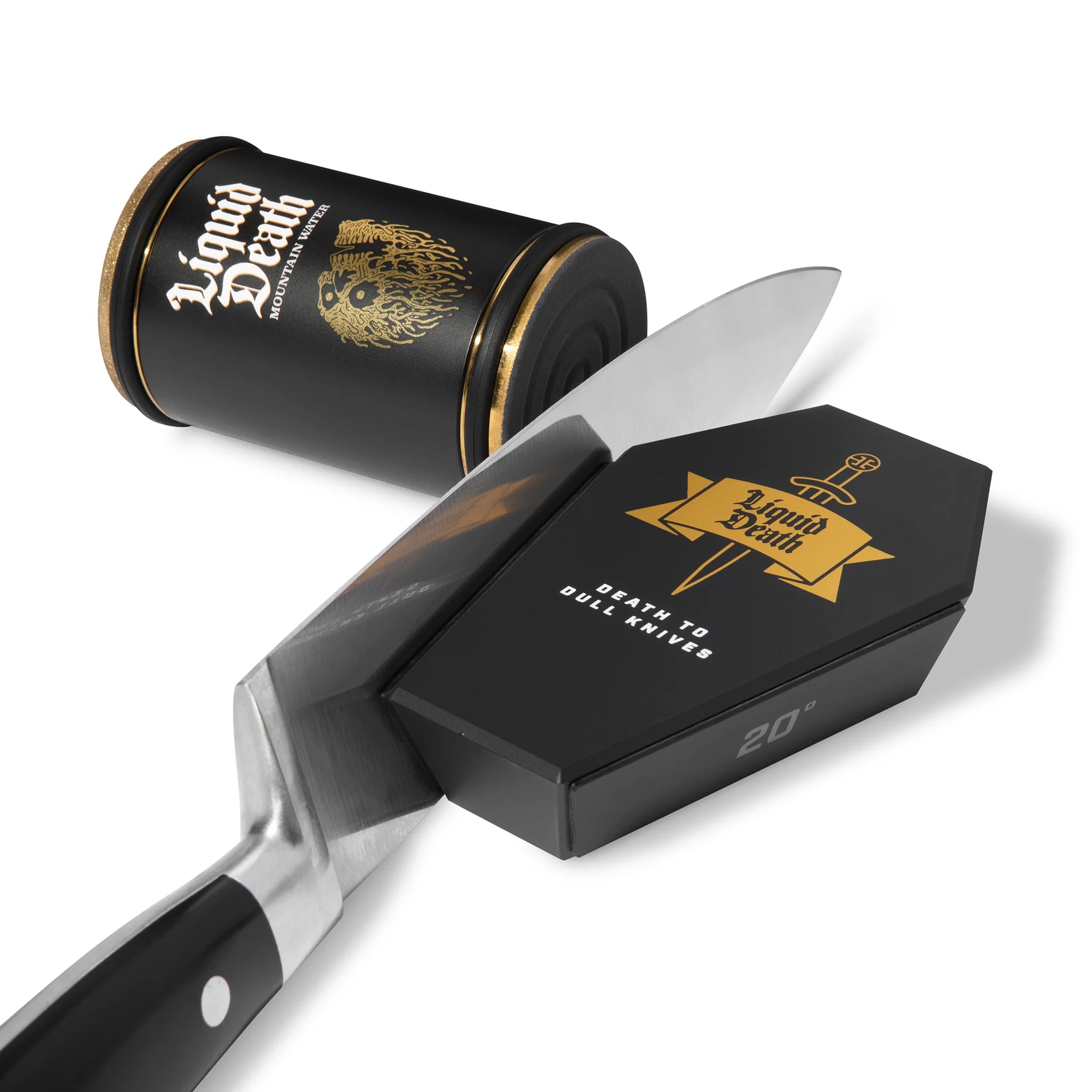 LD x Tumbler Knife Sharpener — Black/Gold — sharpening closeup